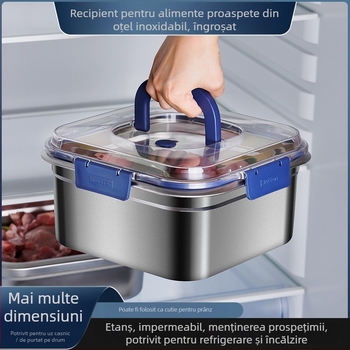 Cutie din oțel inoxidabil pentru conservare, formă pătrată, capacitate 2,1–3 L, menține prospețimea, compatibil cu microunde