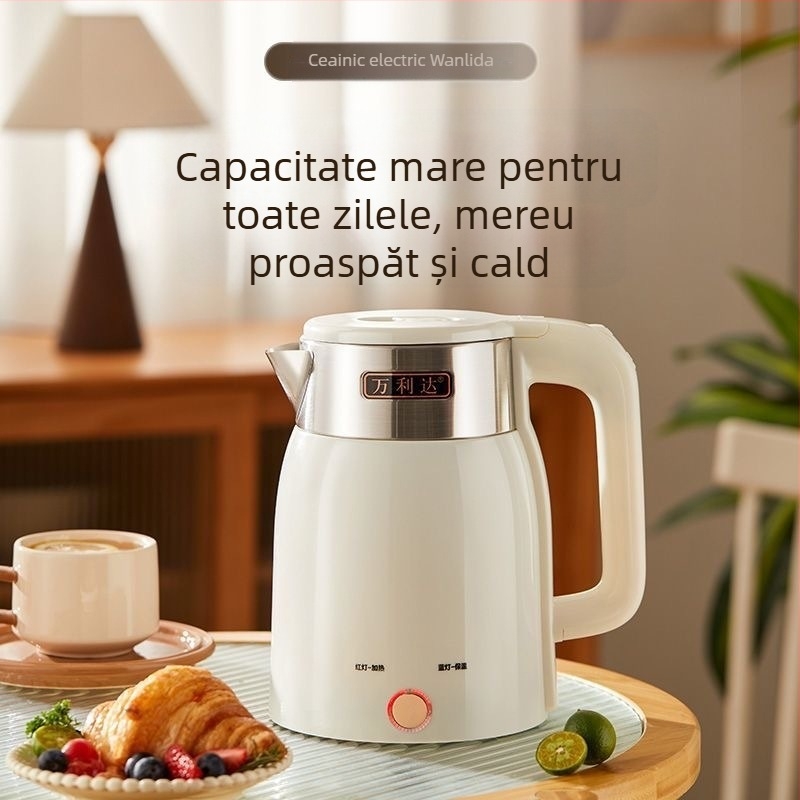 Fierbător electric cu logo gravat, temperatură constantă, capacitate peste 2 L, 1000–1500 W, bază 360°