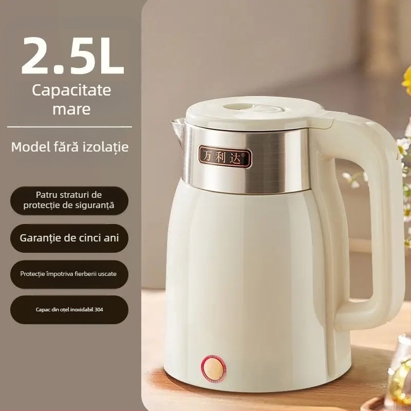 Fierbător electric cu logo gravat, temperatură constantă, capacitate peste 2 L, 1000–1500 W, bază 360°