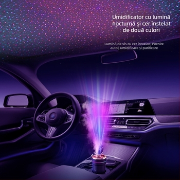 Umidificator auto cu lumină ambientală, model CM-5S, alimentare USB, rezervor de până la 0,5 L, 1 ieșire de ceață, potrivit pentru spații până la 10 m²