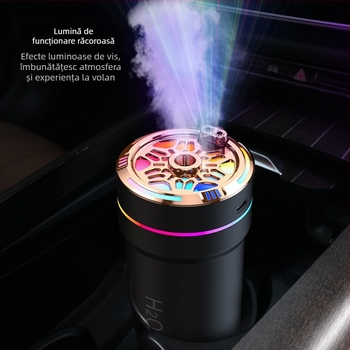 Umidificator auto cu lumină ambientală, model CM-5S, alimentare USB, rezervor de până la 0,5 L, 1 ieșire de ceață, potrivit pentru spații până la 10 m²