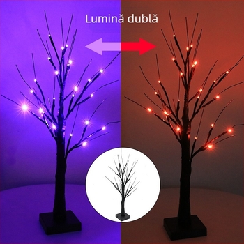Lampa LED în formă de mesteacăn mov pentru decor Halloween și Ziua Recunoștinței, decor creativ pentru cameră
