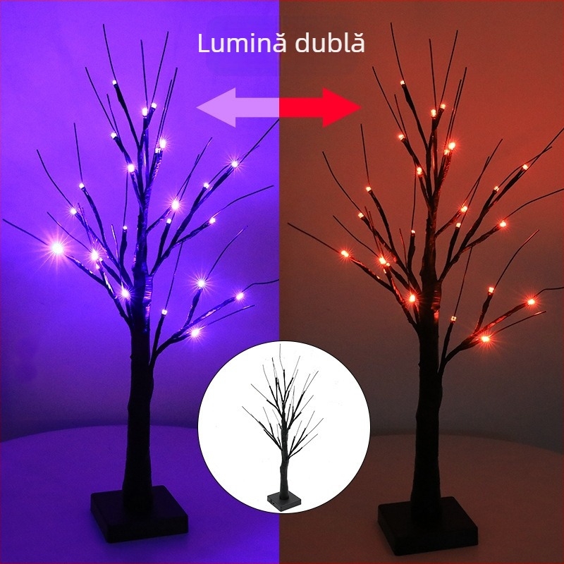 Lampa LED în formă de mesteacăn mov pentru decor Halloween și Ziua Recunoștinței, decor creativ pentru cameră