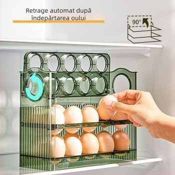 Cutie de depozitare pentru ouă în frigider, transparentă, plastic alimentar, cu ușă laterală