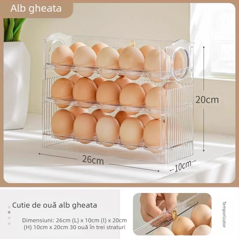 Cutie de depozitare pentru ouă în frigider, transparentă, plastic alimentar, cu ușă laterală