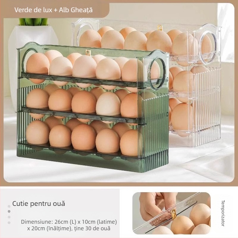 Cutie de depozitare pentru ouă în frigider, transparentă, plastic alimentar, cu ușă laterală