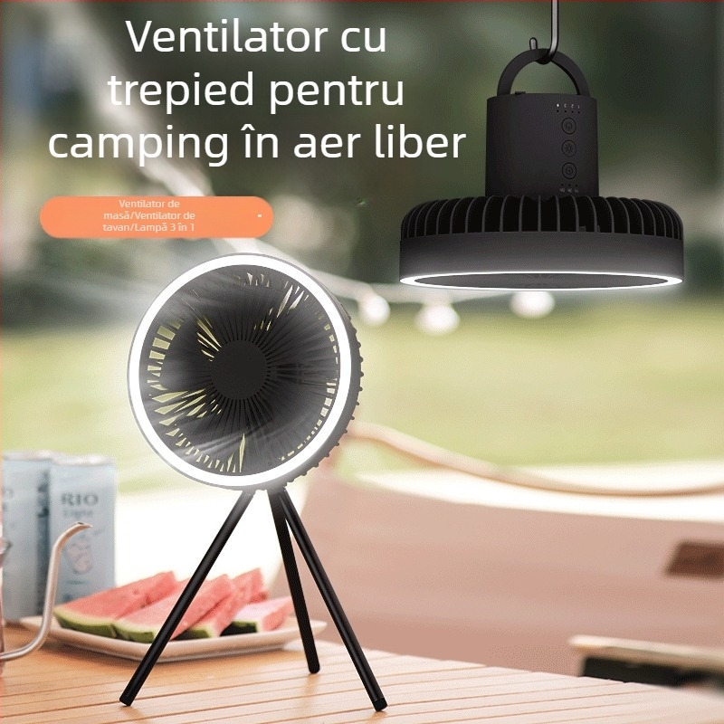 Ventilator cu trepied USB, iluminare de noapte – ventilator portabil pentru birou, exterior și camping