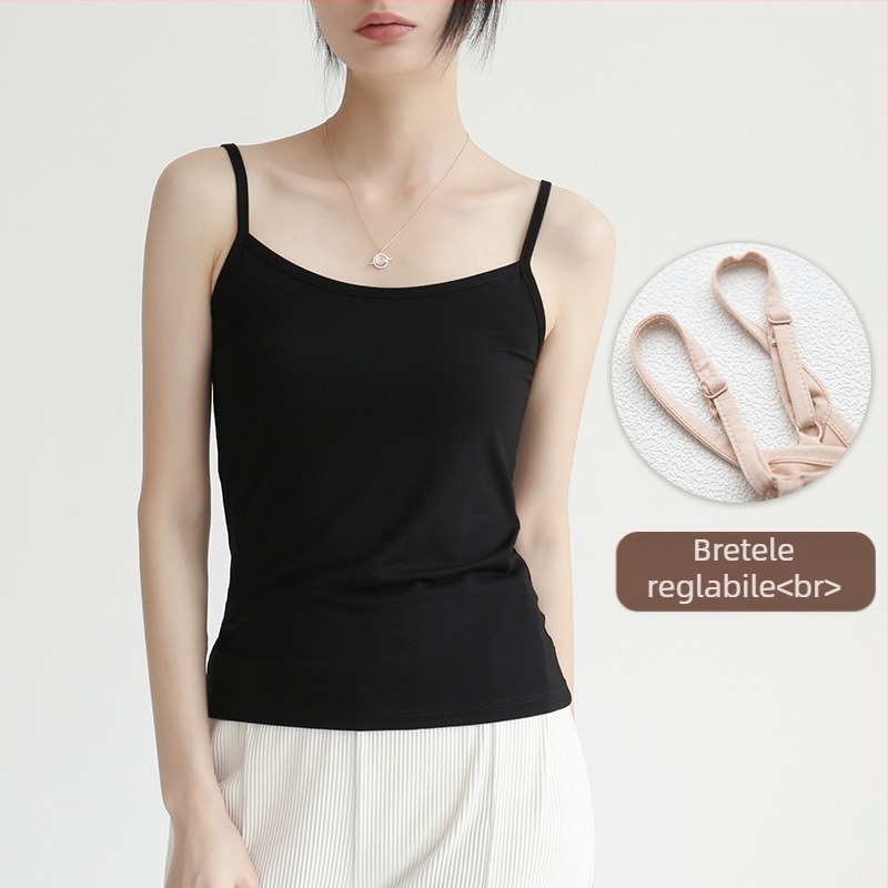 Top camisole din modal, croială Slim, bretele duble nemontabile, stil casual japonez-coreean