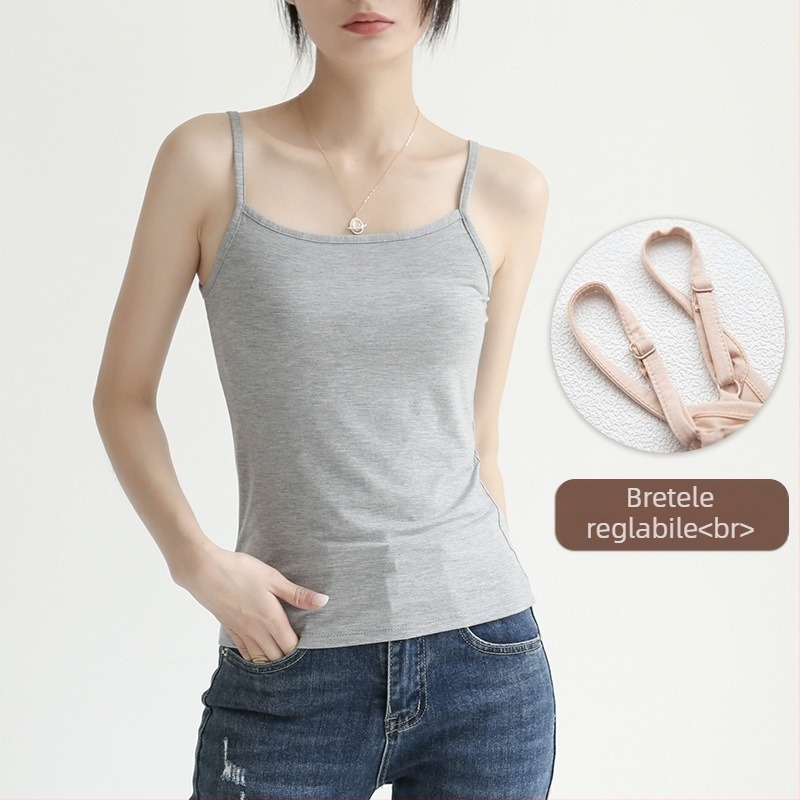 Top camisole din modal, croială Slim, bretele duble nemontabile, stil casual japonez-coreean