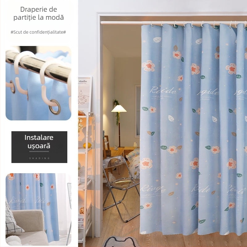 Cortină despărțitoare fără găuri pentru închirieri – utilizare casnică, perdele pentru dormitor, ușă și bucătărie, protecție împotriva prafului și intimitate