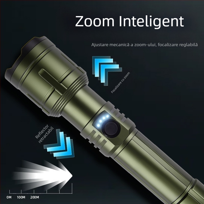 Lumină LED pentru camping și exterior – 20W, reîncărcabilă, baterie 18650/26650, rotație de 360°, rază maximă ≥500 m