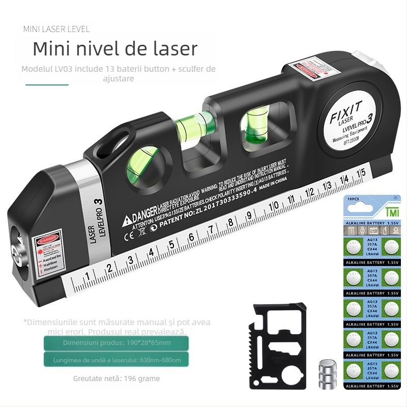 Nivel laser cu precizie infraroșu, aderență magnetică puternică, pentru uz casnic, riglă orizontală, nivel obișnuit