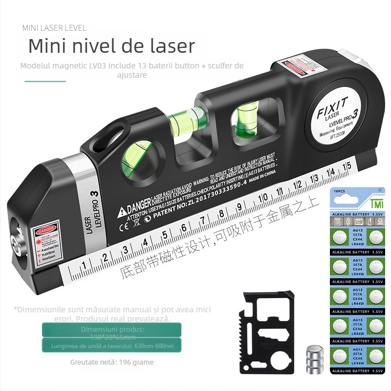 Nivel laser cu precizie infraroșu, aderență magnetică puternică, pentru uz casnic, riglă orizontală, nivel obișnuit