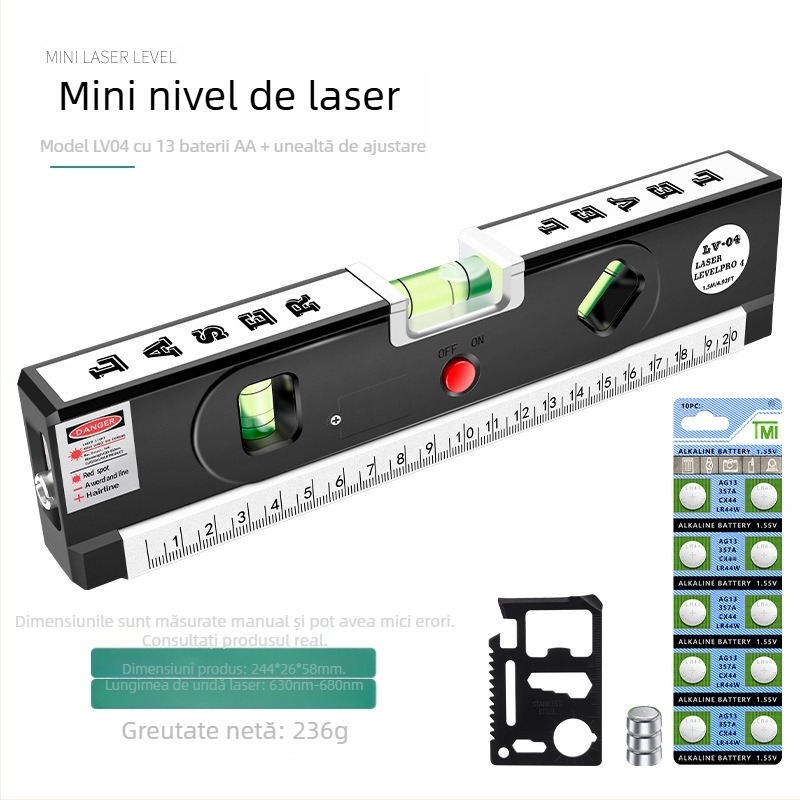 Nivel laser cu precizie infraroșu, aderență magnetică puternică, pentru uz casnic, riglă orizontală, nivel obișnuit