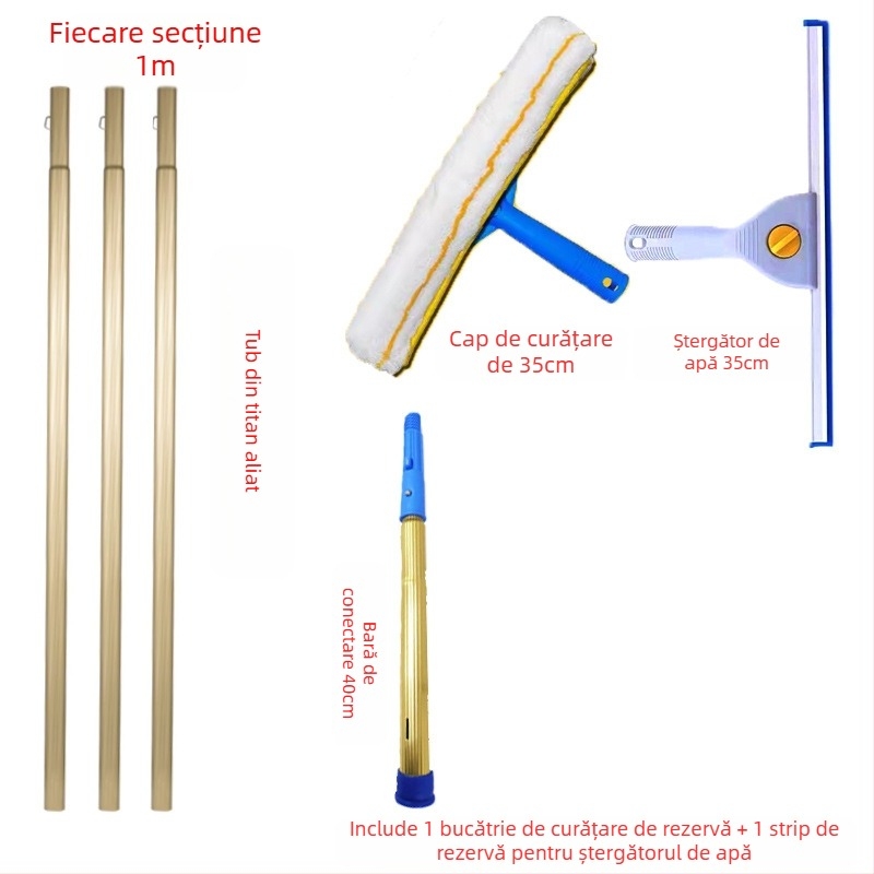 Shijie Curățător de geamuri pentru uz casnic cu tijă telescopică extinsă, ștergere pe o singură parte, din oțel inoxidabil, manual