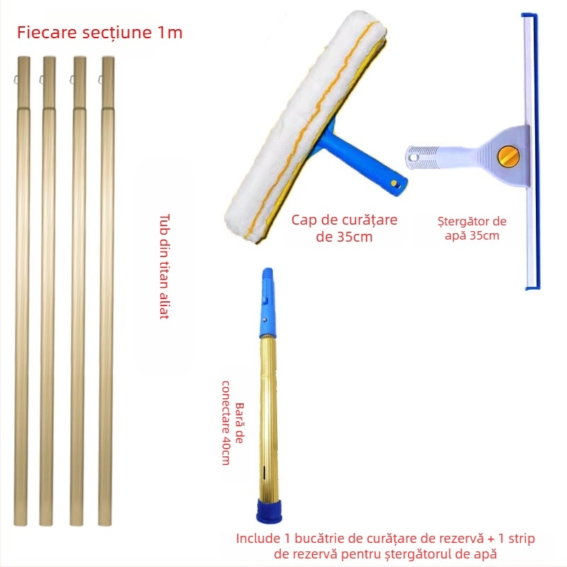 Shijie Curățător de geamuri pentru uz casnic cu tijă telescopică extinsă, ștergere pe o singură parte, din oțel inoxidabil, manual