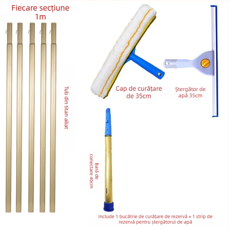 Shijie Curățător de geamuri pentru uz casnic cu tijă telescopică extinsă, ștergere pe o singură parte, din oțel inoxidabil, manual