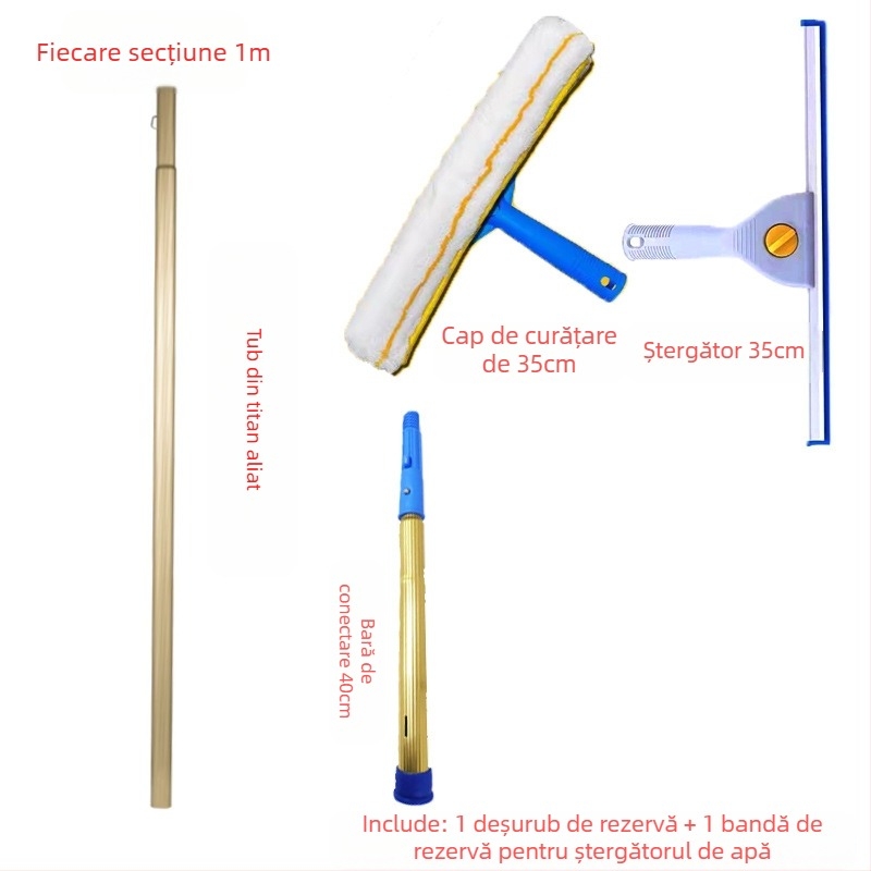 Shijie Curățător de geamuri pentru uz casnic cu tijă telescopică extinsă, ștergere pe o singură parte, din oțel inoxidabil, manual