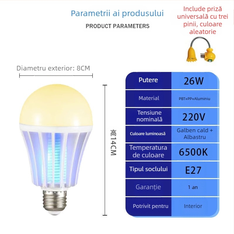 Lampă LED pentru uciderea țânțarilor pentru fermă de găini – sursă LED, acoperire 41-60㎡, metodă de omor: undă luminoasă + șoc electric, carcasă ABS, plasă din nichel-zinc-fier