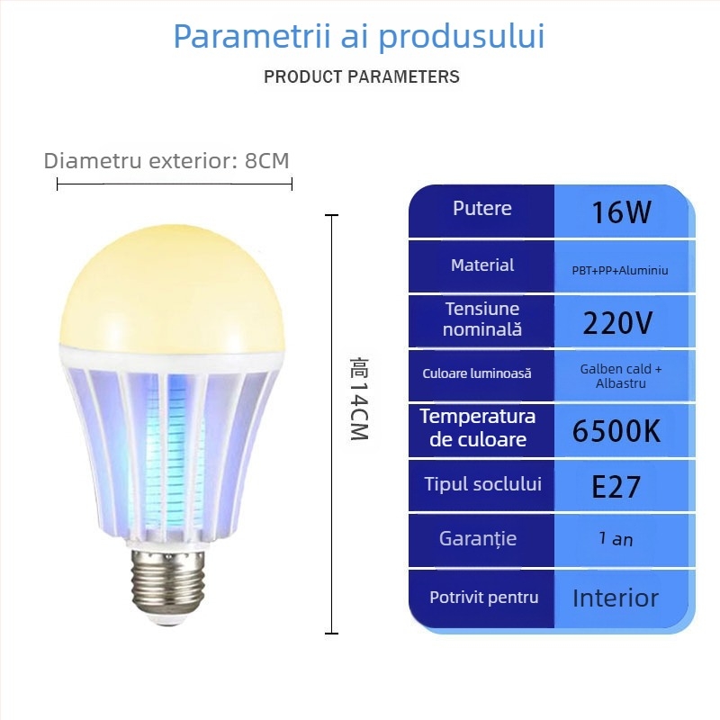 Lampă LED pentru uciderea țânțarilor pentru fermă de găini – sursă LED, acoperire 41-60㎡, metodă de omor: undă luminoasă + șoc electric, carcasă ABS, plasă din nichel-zinc-fier