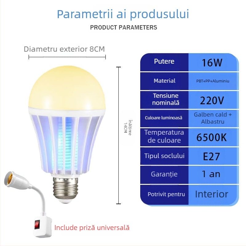 Lampă LED pentru uciderea țânțarilor pentru fermă de găini – sursă LED, acoperire 41-60㎡, metodă de omor: undă luminoasă + șoc electric, carcasă ABS, plasă din nichel-zinc-fier