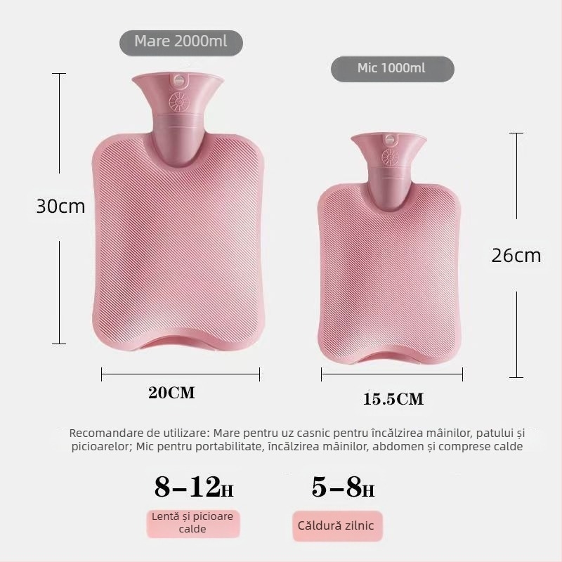 Borcă de apă fierbinte din PVC dens, încălzire prin umplere cu apă, multifuncțional pentru mâini și burta, utilizare caldă/rece, stil modern minimalist