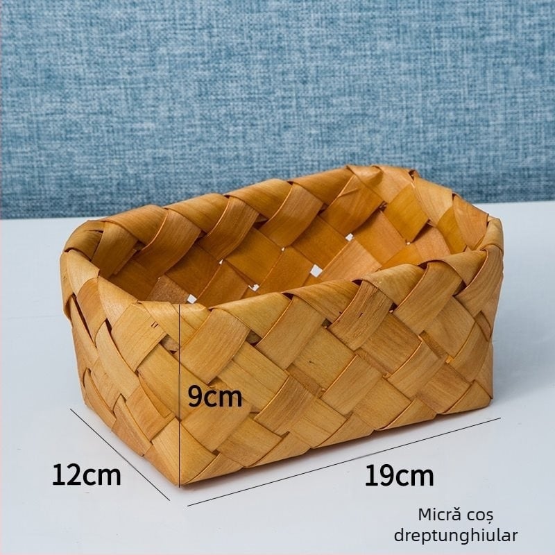 Coș de picnic exterior, construcție din răchită împletită cu bambus, coș de depozitare portabil cu mâner