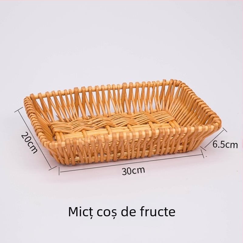 Coș de picnic exterior, construcție din răchită împletită cu bambus, coș de depozitare portabil cu mâner