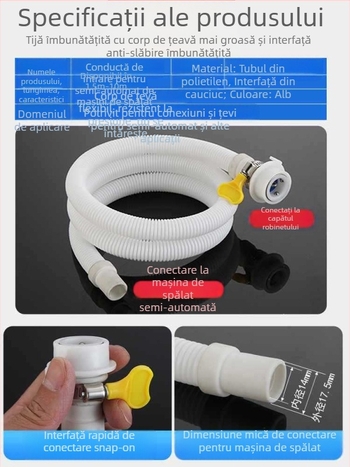 Furtun de alimentare cu apă pentru mașina de spălat — conexiune rapidă snap-on, semi-automat, universal, din plastic