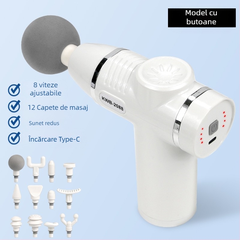 Masaj fascial cu 12 capete, LCD, 32 de viteze, baterie încorporată 800-1000 mAh, motor cu perii, zgomot redus