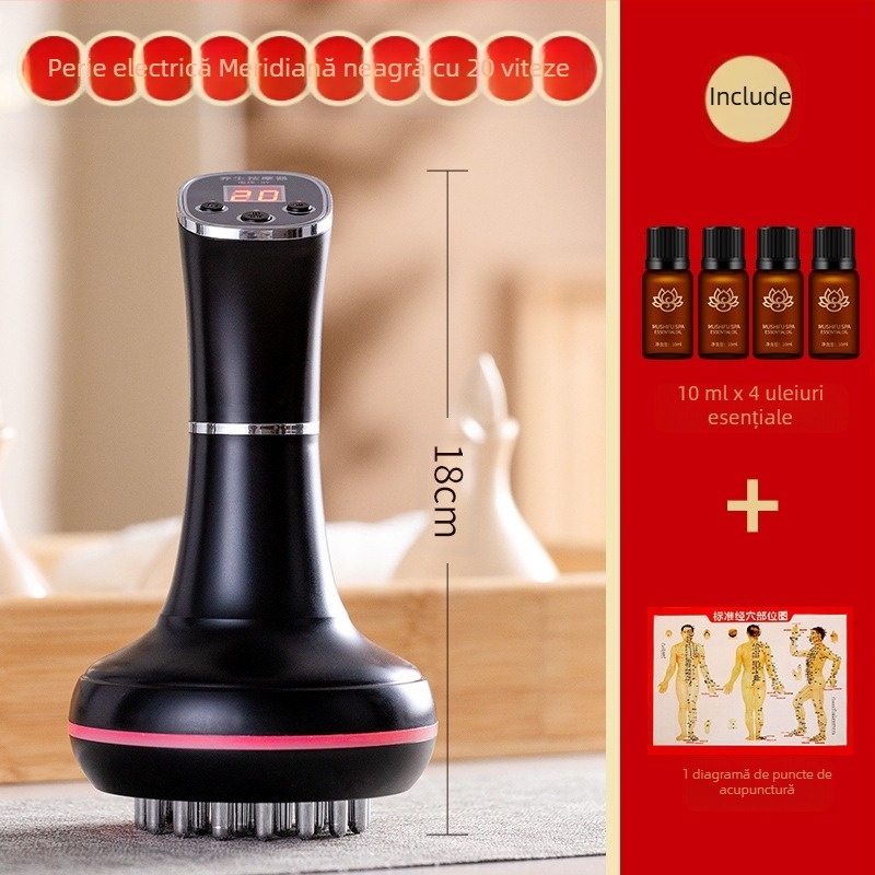 Perie electrică pentru meridiane și masaj abdominal, cu 20 de viteze, terapie cu lumină și compresie caldă – uz casnic (20 viteze; terapie cu lumină; compresie caldă)