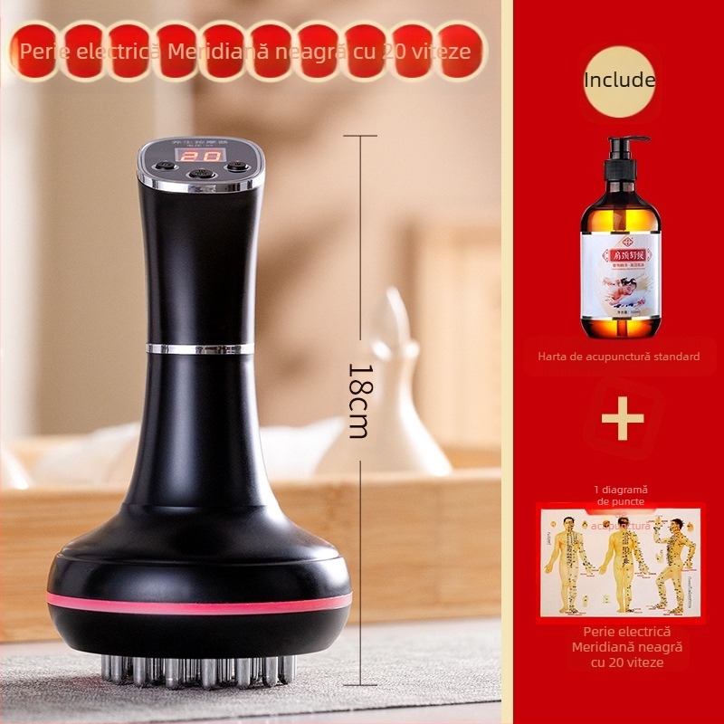 Perie electrică pentru meridiane și masaj abdominal, cu 20 de viteze, terapie cu lumină și compresie caldă – uz casnic (20 viteze; terapie cu lumină; compresie caldă)