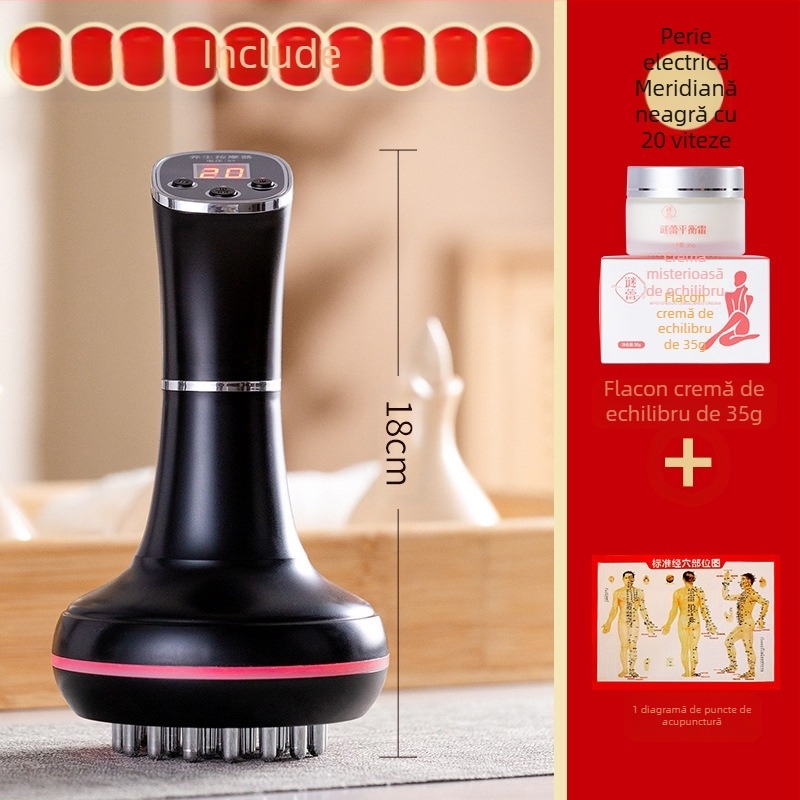 Perie electrică pentru meridiane și masaj abdominal, cu 20 de viteze, terapie cu lumină și compresie caldă – uz casnic (20 viteze; terapie cu lumină; compresie caldă)