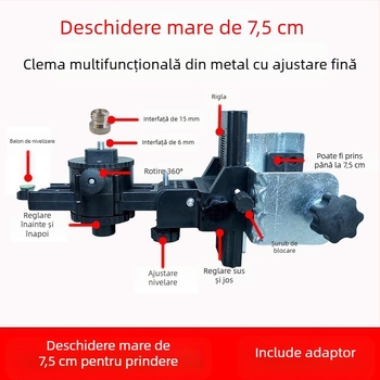 Accesoriu de nivel cu tijă telescopică – suport din fier, tavă pan/tilt din plastic, tijă reglabilă, funcționare pe bază de laser