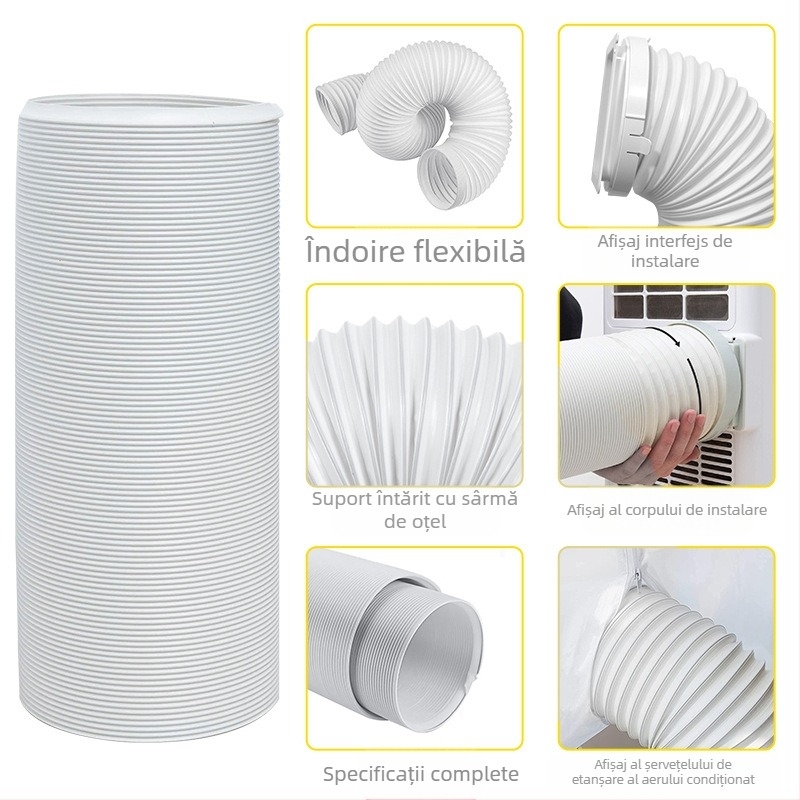 Conductă telescopică de evacuare pentru aparatele mobile de aer condiționat – țeavă îngroșată cu armă din sârmă de oțel și membrană flexibilă