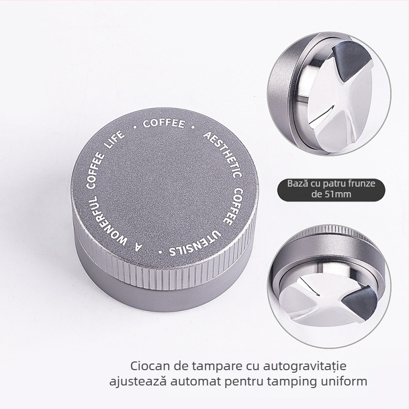 Tamper pentru espresso din oțel inoxidabil, gravitațional, cu înălțime reglabilă, 390 g