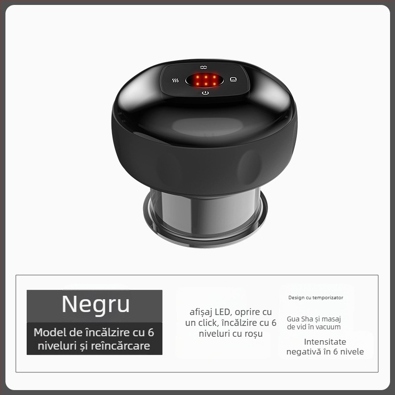 Dispozitiv electric inteligent de cupping cu încălzire, masaj cu scraping, alimentare USB, corp ABS, 4 trepte, baterie 1200 mA, CE certificat