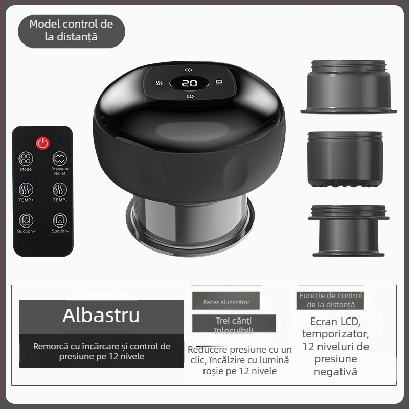 Dispozitiv electric inteligent de cupping cu încălzire, masaj cu scraping, alimentare USB, corp ABS, 4 trepte, baterie 1200 mA, CE certificat