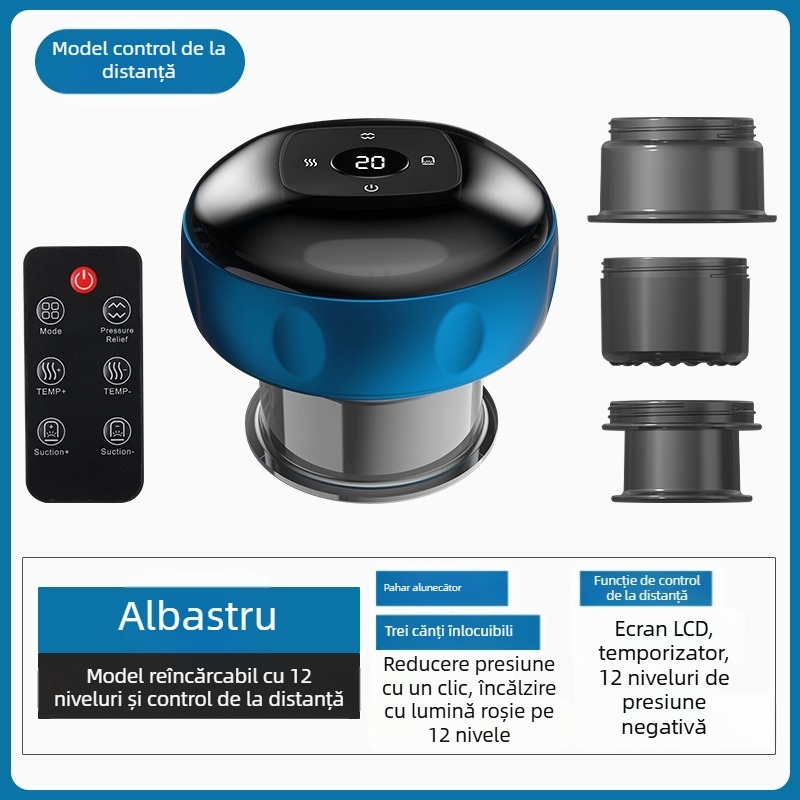 Dispozitiv electric inteligent de cupping cu încălzire, masaj cu scraping, alimentare USB, corp ABS, 4 trepte, baterie 1200 mA, CE certificat