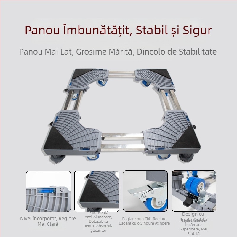 Bază universală pentru mașina de spălat cu role mobile și raft de depozitare, picioare amortizoare pentru vibrații