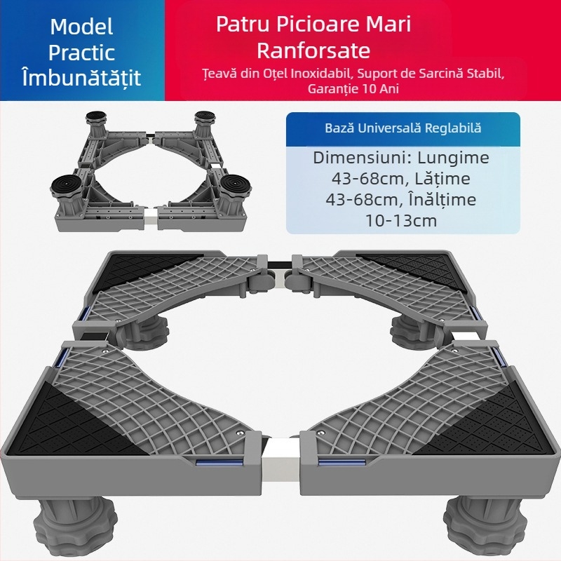 Bază universală pentru mașina de spălat cu role mobile și raft de depozitare, picioare amortizoare pentru vibrații