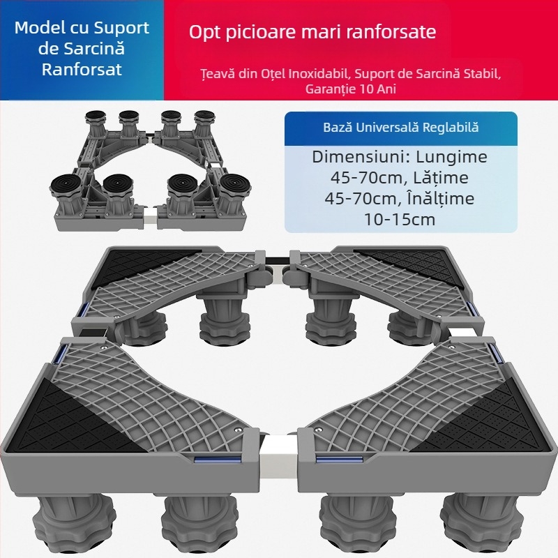 Bază universală pentru mașina de spălat cu role mobile și raft de depozitare, picioare amortizoare pentru vibrații