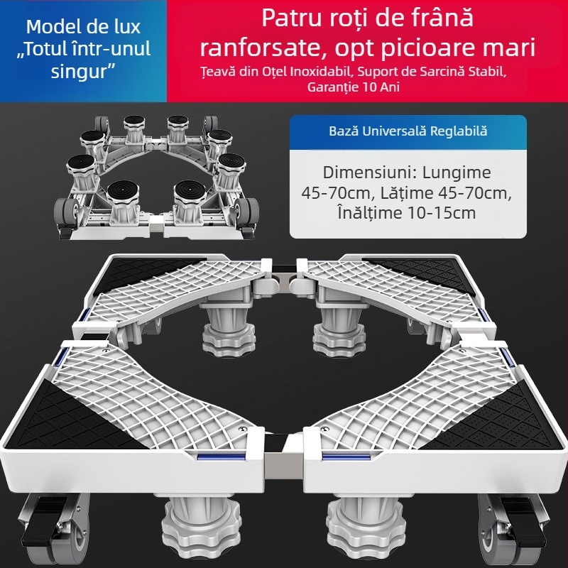 Bază universală pentru mașina de spălat cu role mobile și raft de depozitare, picioare amortizoare pentru vibrații