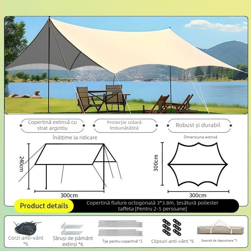 Cort din vinil, deschidere rapidă, all-in-one pentru camping, protecție solară, grătar și fierberea ceaiului, adăpost exterior portabil (4,5 × 2,4 m, 2–20 persoane)