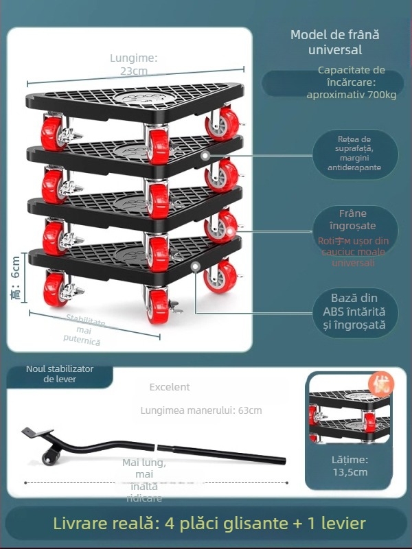 Bază universală mobilă cu roți pivotante pentru mutarea mobilierului greu și a frigiderelor