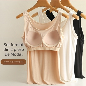 Top camisole pentru femei cu bretele detașabile, lungime ultra-scurtă, model simplu