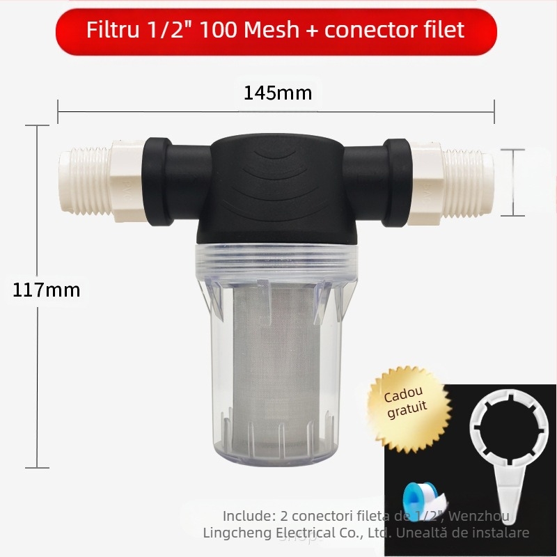 Pre-filtru pentru conducte de apă, din oțel inoxidabil 304, filtru vizual transparent, Mileage brand, stil modern minimalist