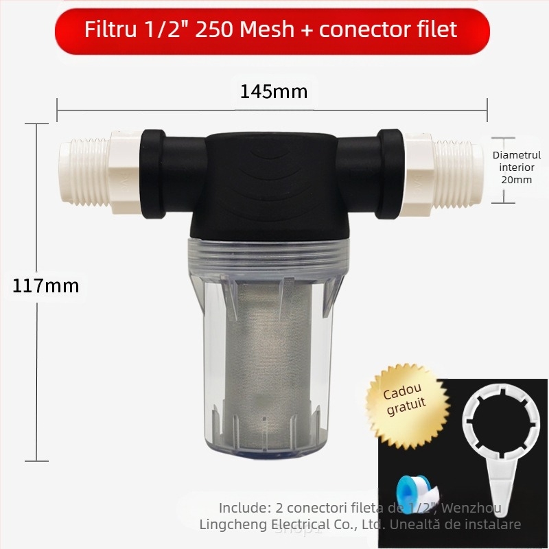 Pre-filtru pentru conducte de apă, din oțel inoxidabil 304, filtru vizual transparent, Mileage brand, stil modern minimalist