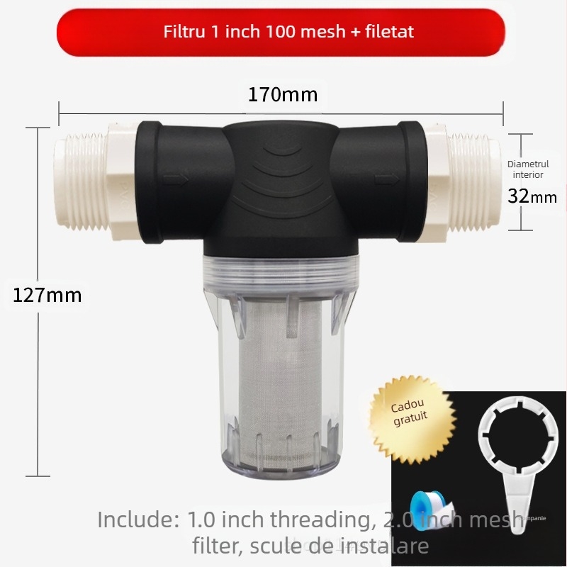 Pre-filtru pentru conducte de apă, din oțel inoxidabil 304, filtru vizual transparent, Mileage brand, stil modern minimalist