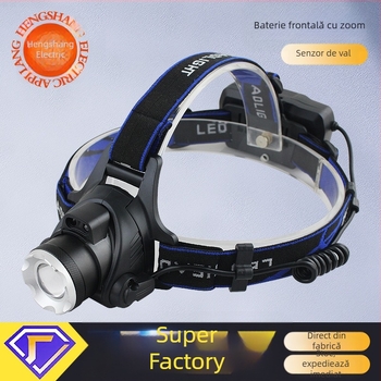 Lampa frontală LED cu zoom telescopic, model V9, încărcabilă, întrerupător cu senzor de inducție, impermeabilă